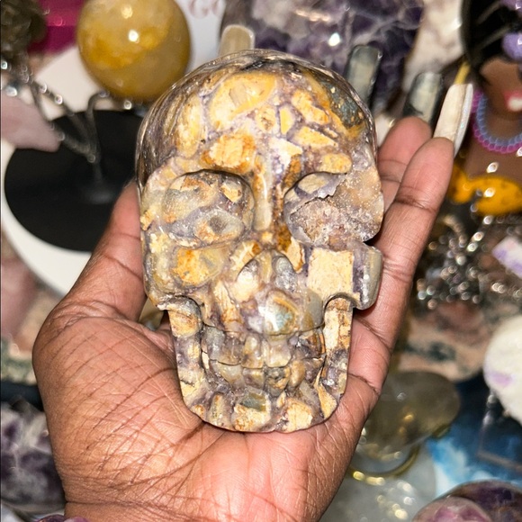 Crystal Luxury Psychology Other - Natural Opalized Fluorite Root Stone Skull Custom